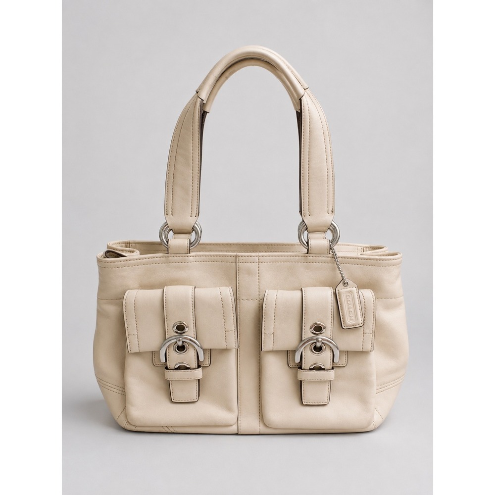 Vintage Coach Soho Cream Leather Buckle Flap Satchel Shoulder Bag 10191